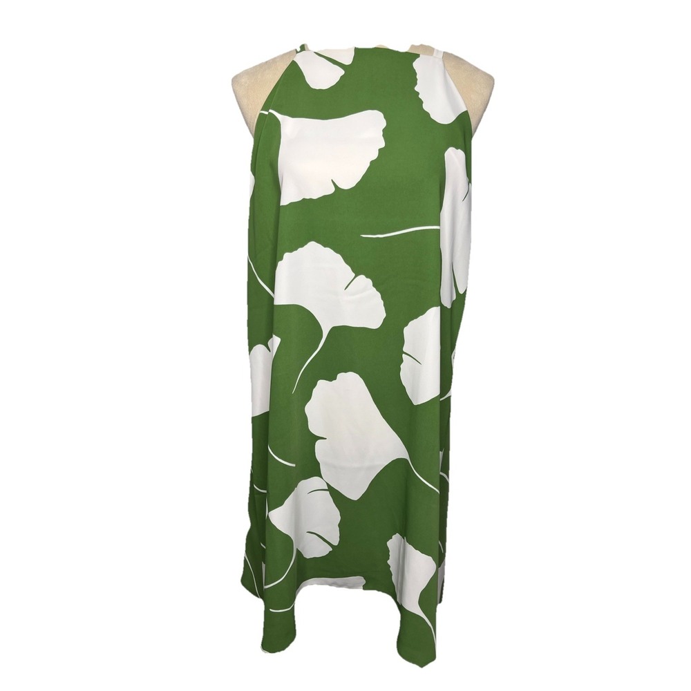 Alfani Womens Ginko Leaves Shift Dress‎ 8 Green White Sleeveless Preppy Nature